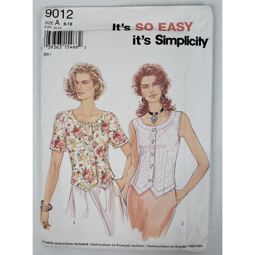 Simplicity 9012 Ladies Scoop Neckline Top with Scalloped Hem 8 to 18 Uncut